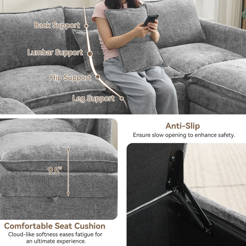 80.3" L-Shaped Modular Sectional Sofa with Storage, Light Gray