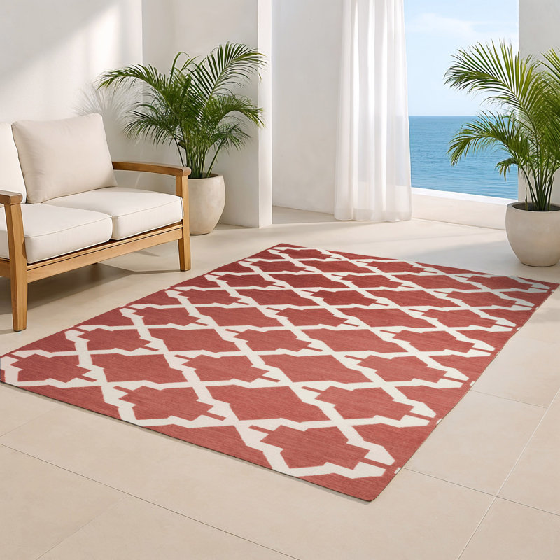 Trellis Red Indoor and Outdoor Area Rug, Rectangle 2' x 3'