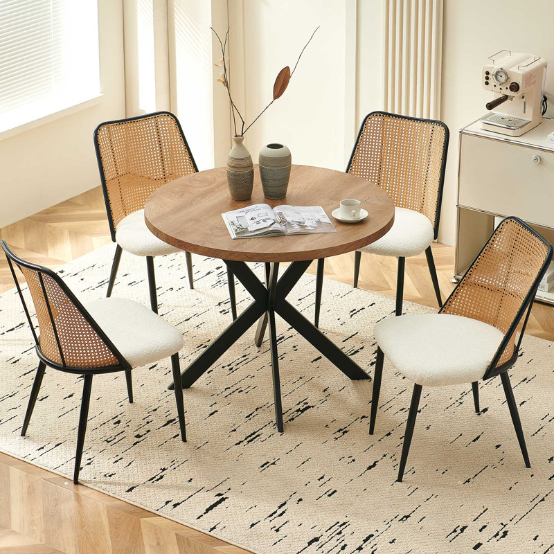 Ealing 37.4" Mid-Century Modern Round Dining Table For 2-4 People - Wood Grain Effect With Metal Legs