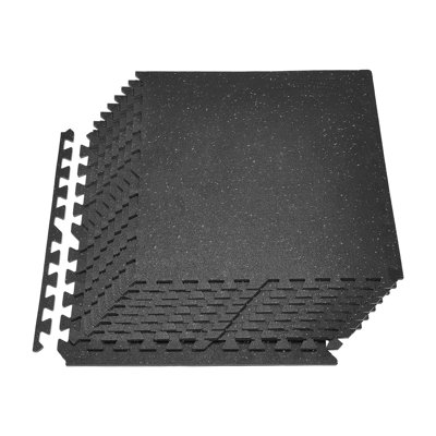 Puzzle Exercise Mat, Fitness Equipment Mats, 24 x 24 x 0.4 in, High-Density EVA Foam Mats Set, Interlocking Rubber Soft Tiles, Protective Floor Padding with Gray Dots for Home Gym Office