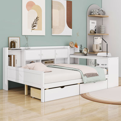 Wooden Daybed with Cabinets, Desk and Drawers