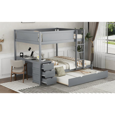 Lit superposé gris avec bureau, lit gigogne simple, rangement et rangement pour chambre fonctionnelle, lit gigogne - Pratique