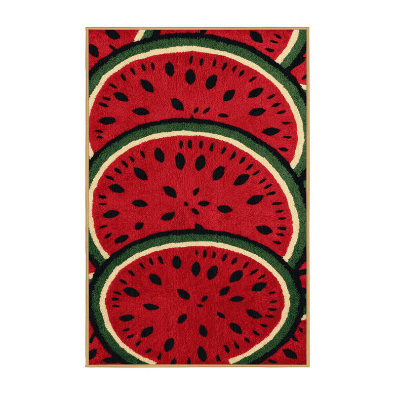 Washable Watermelon Seeded Fruits Area Rug, Rectangle 4' x 6'
