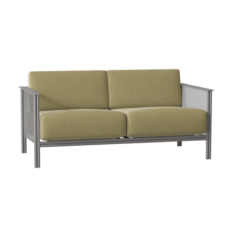 Jax 53.25'' Wide Iron Loveseat with Cushions, Pewter, Stone Linen