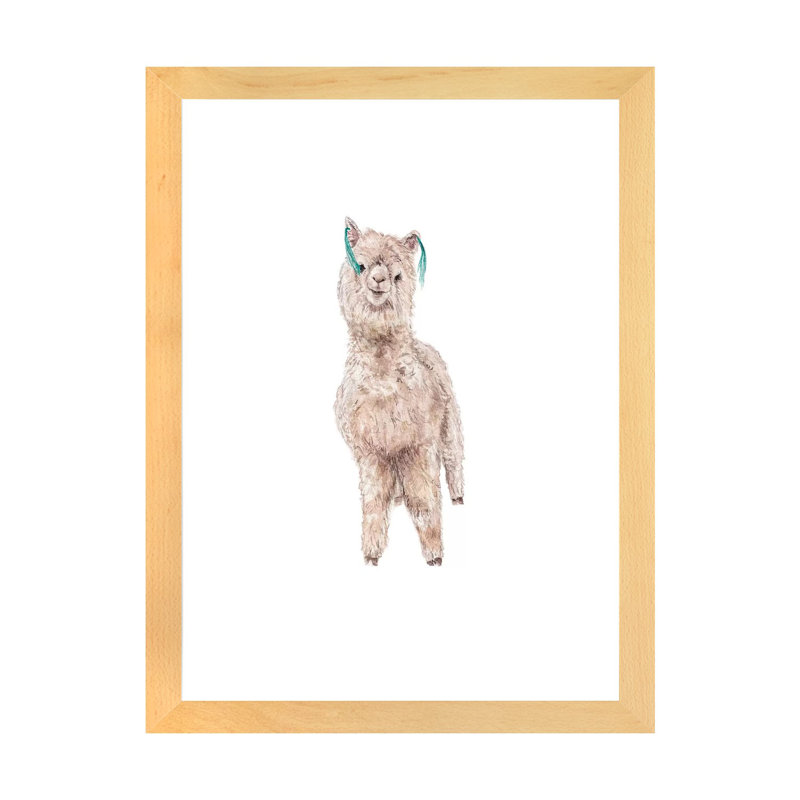 «Llama Silly» par Wandering Laur - impression d'art graphique, H 24 po x l 16 po x P 1 po, Papier avec cadre beige, Blanc