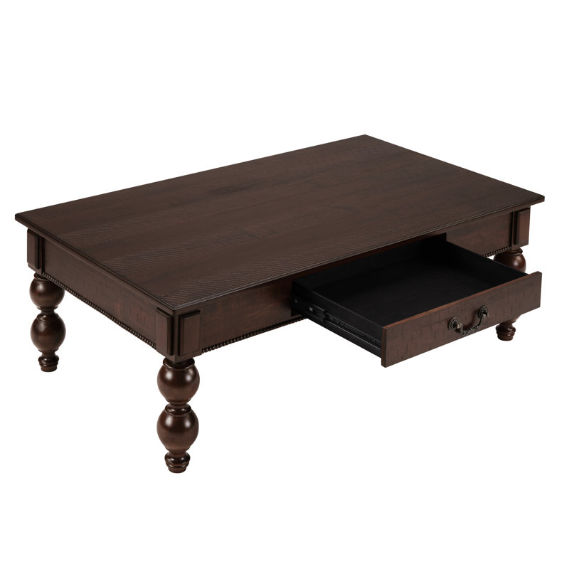 Table basse rectangulaire rétro avec tiroir de rangement, pieds en forme de gourde, imperméable et chauffant, plateau de table à assemblage rapide en 5 minutes, simple
