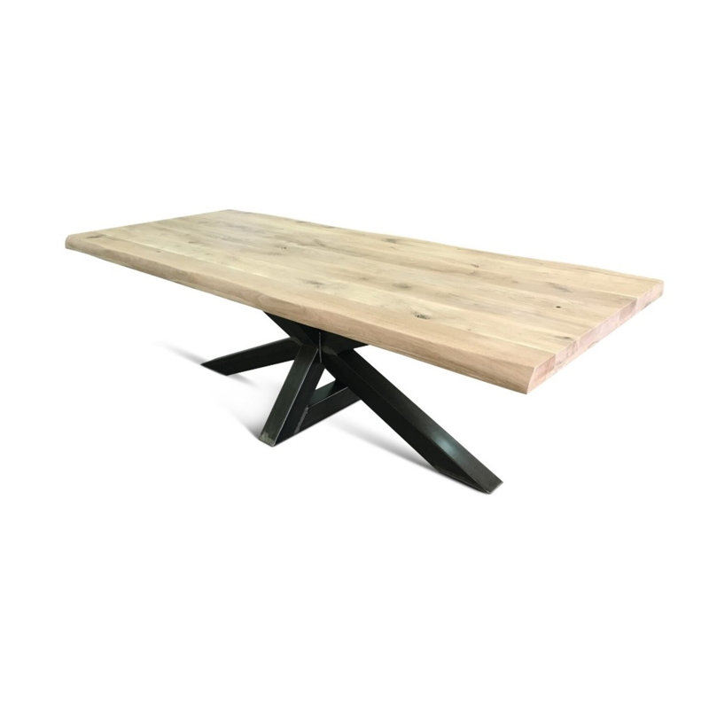 McKinleyville Oak Solid Wood Top Metal Base Dining Table