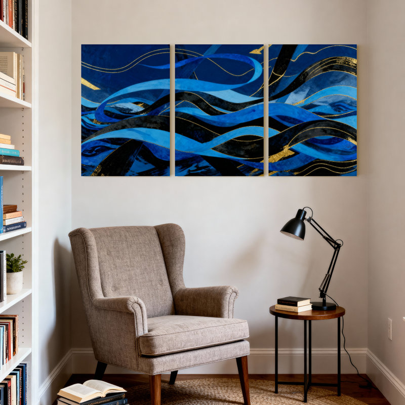 «Blue Waves», ensemble de 3 impressions sur toile, H 30 po x l 60 po