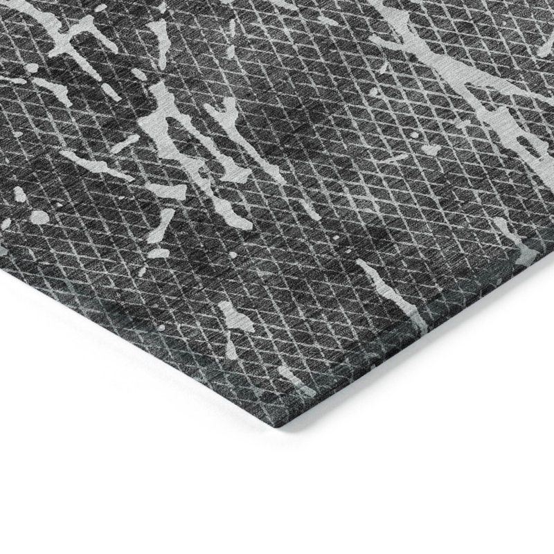Tapis extérieur lavable abstrait gris anthracite ivoire et gris 10 pi x 14 pi