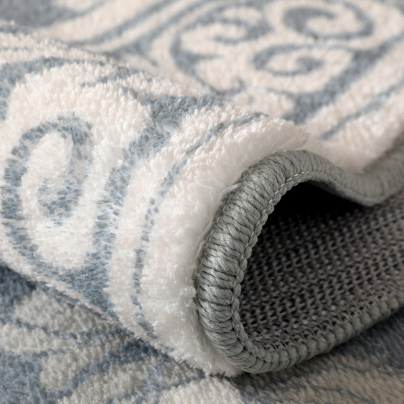 Classic Floral Faux Cashmere Rug Elegant Botanical Design Washable Non-Slip Low-Pile Carpet Gray/Beige, Rectangle 8' x 10'