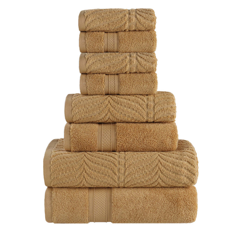 Alcesta Chevron Zero Twist Solid and Jacquard Cotton 8 Piece Bathroom Towel Set, Gold