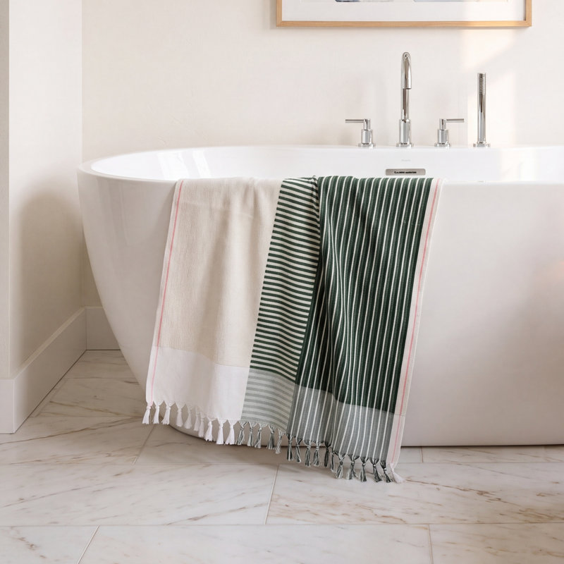 Nomade Beach Towel, Green/Cream Striped