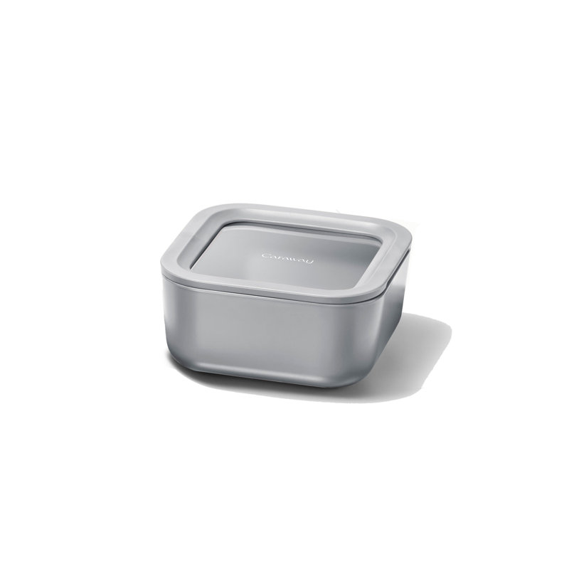 4.4 Cup Glass Food Container Square Shape W/ Lid, Gray