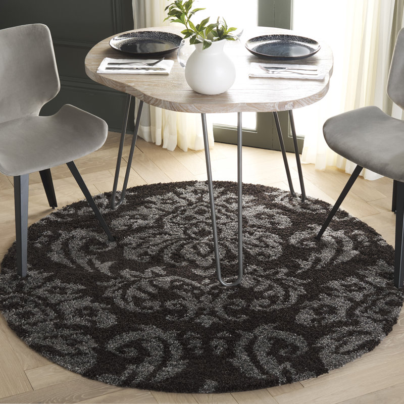 Tapis brun foncé à motif floral Schoch , Rond 5 pi