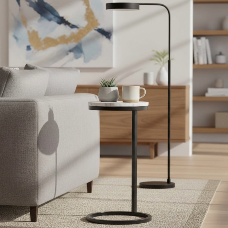 Table d'appoint ronde avec pieds en métal