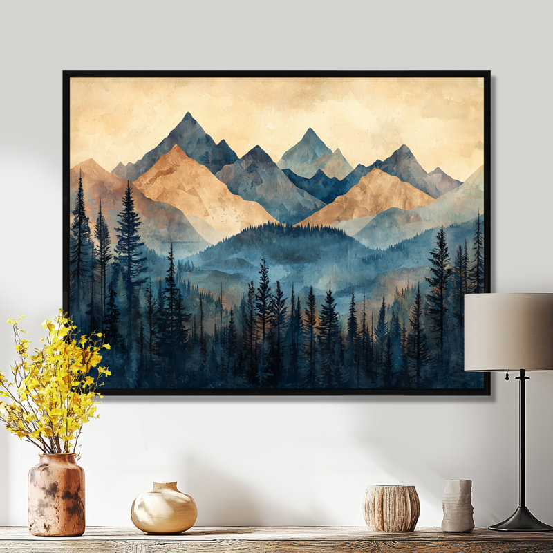 Gintaris Mountain Forest Pine Tree Roots V - montagnes, art mural, H 12 po x l 20 po, Cadre flottant, Noir