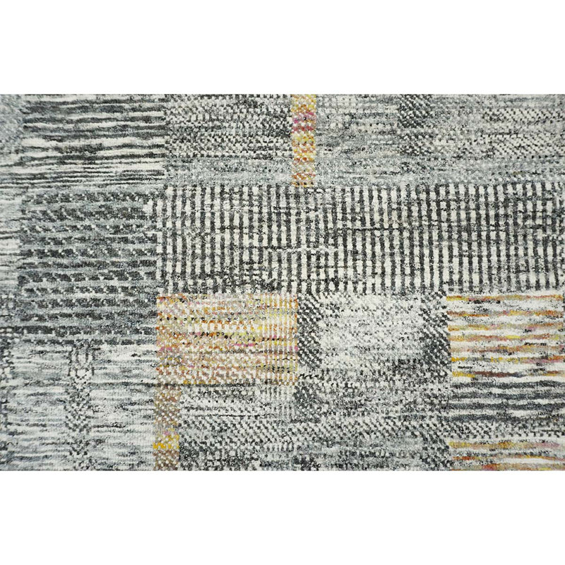 Tapis rectangulaire en laine noué à la main gris / jaune, Rectangle 8 pi x 10 pi