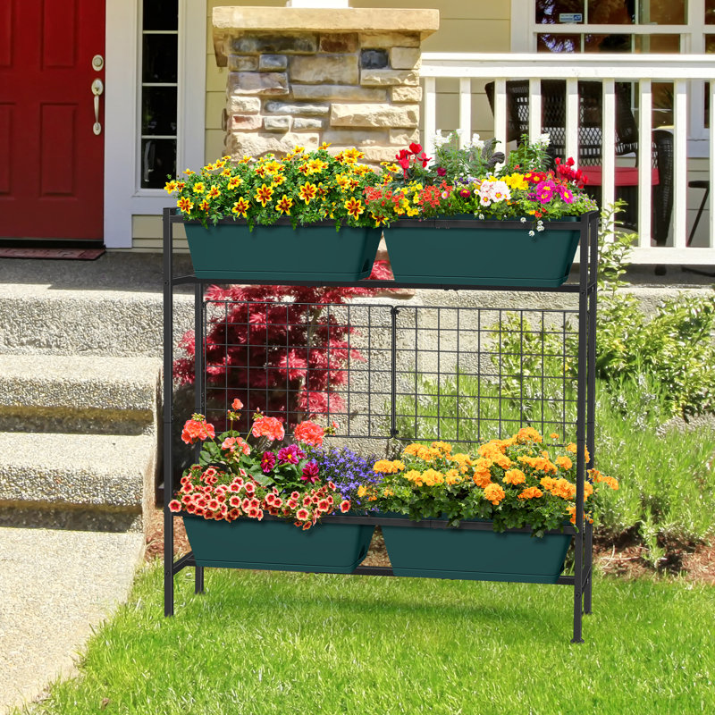 Jardinière surélevée 2 étages 4 jardinières verticales Jardinière à gazon pour jardin extérieur