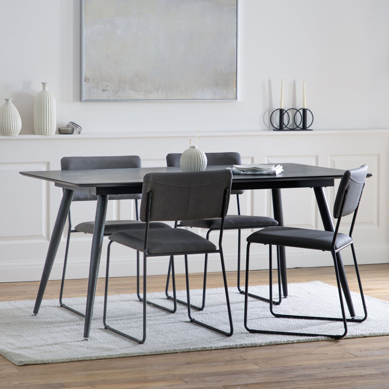Alec Walnut Metal Base Dining Table, Black
