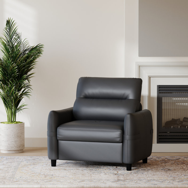 35" W Modern Faux Leather Armchair, Black