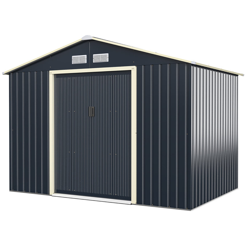 Gray Alloy Steel A-Frame Metal Storage Shed with Double Doors