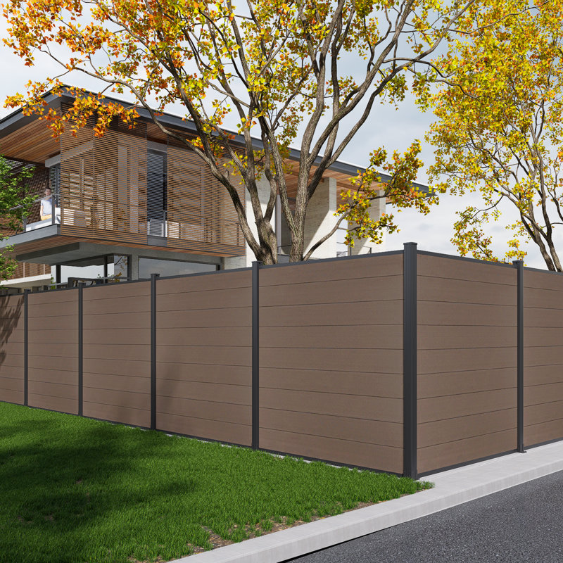 6.1 Ft H Composite Privacy Fence Panel With Post, Brushed Finish, 6.1 ft. H x 6 ft. W, Brown
