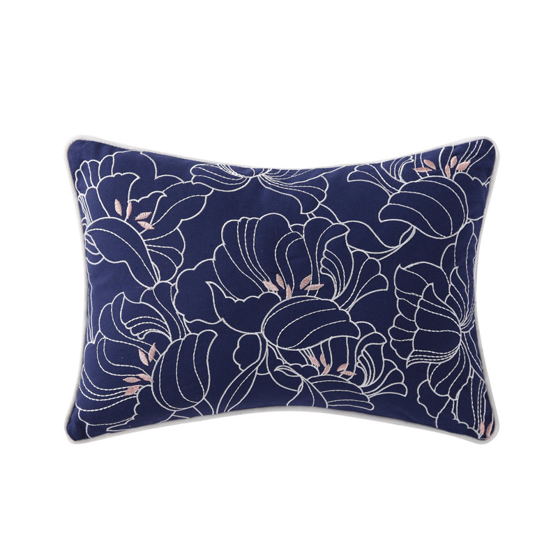 Modern Embroidered Floral Cotton Rectangle Throw Pillow