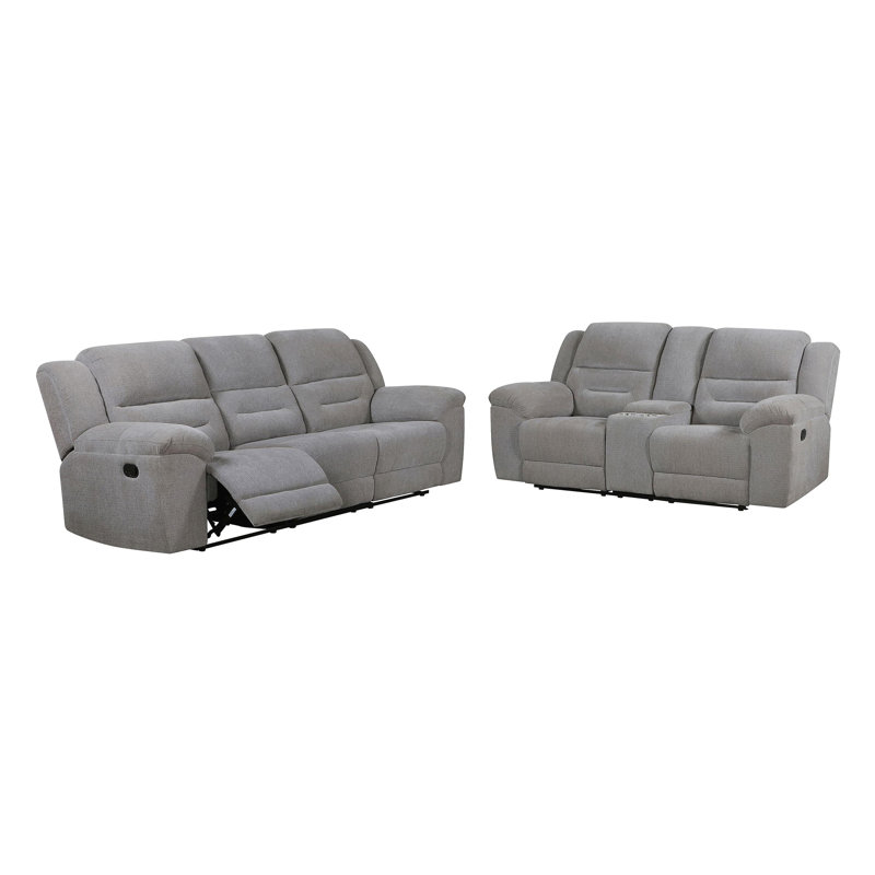 2-piece Chenille Upholstered Reclining Sofa Set Grey