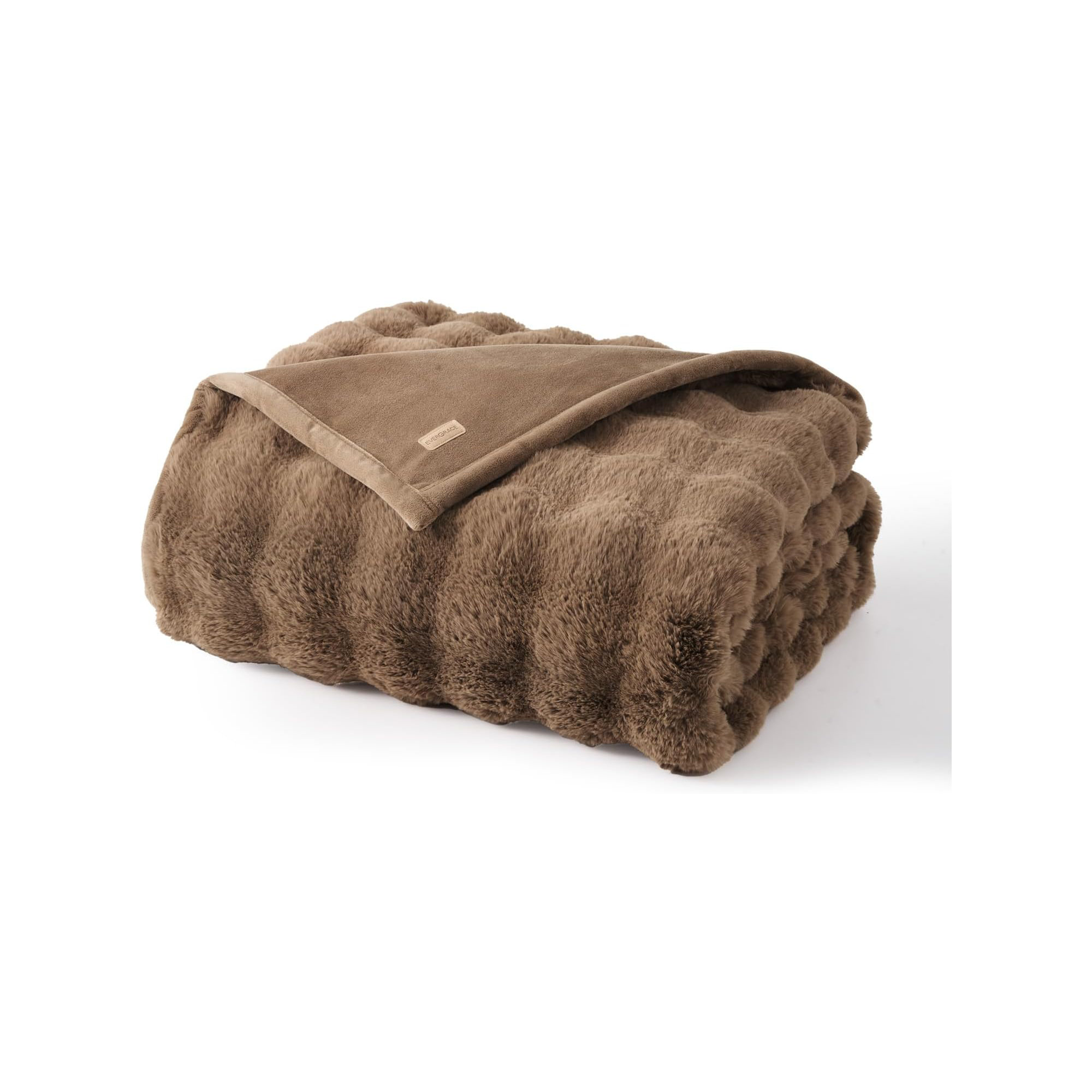 Ridgeline Faux Fur Throw Blanket, 90" L x 90" W, Natural Tan