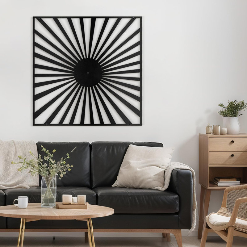 Sun Rays Burst, Black Gold Metal Wall Accent, Minimalist Modern Contemporary Home Decor, 30" H x 30" W x 0.05" D, Black