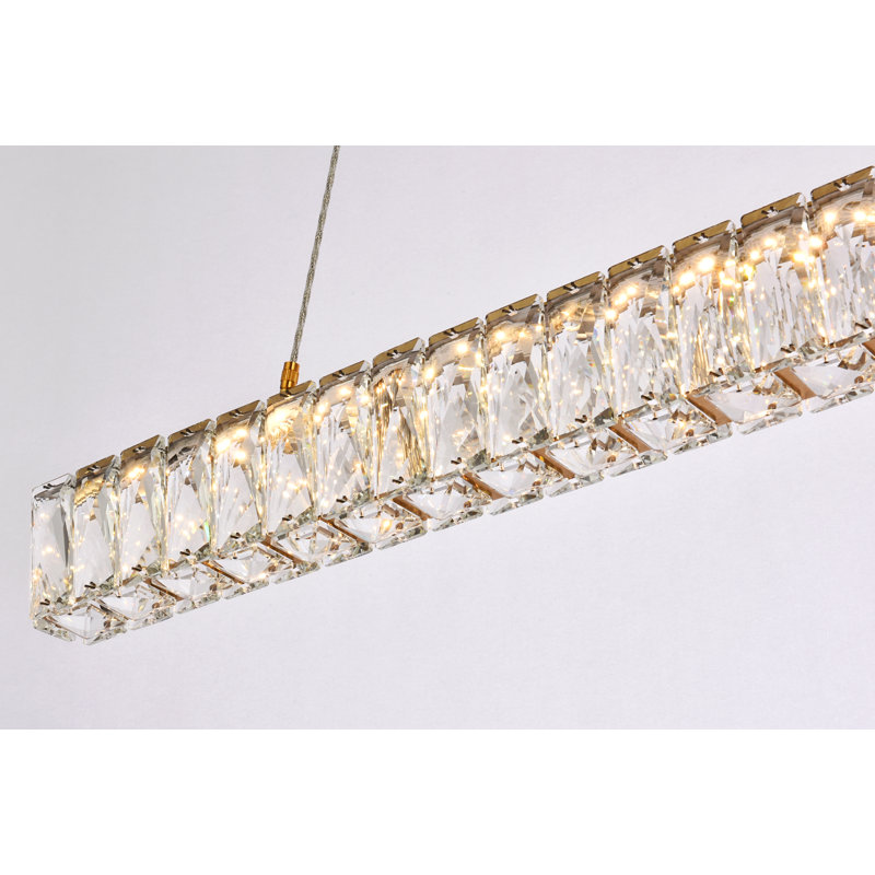 Luminaire suspendu carré / rectangulaire à DEL avec détails en cristal pour îlot de cuisine, H 3 po x l 31 po x P 2 po