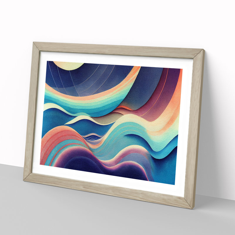 Watercolour Soundwave Vol.3 Abstract 1 Piece Single Picture Frame Wall Art, 46cm H x 64cm W, Grey