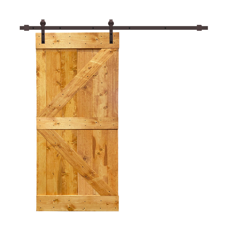Porte de grange en panneau de bois et métal peint avec ensemble de quincaillerie d’installation, 30 po x 84 po