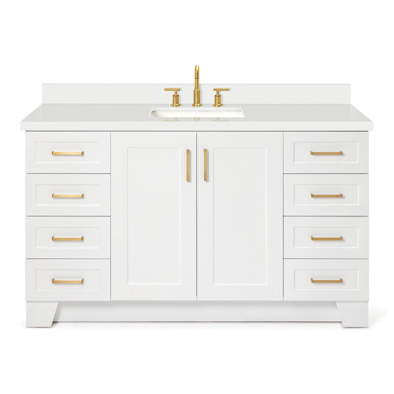 61 IN.  Single Bathroom Vanity, White, Rectangle, White Quartz