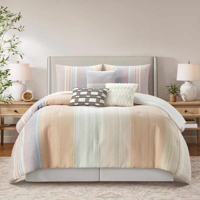 Cosette Ombre Stripes Comforter Set, California King + Additional Pieces, Pink Ombre