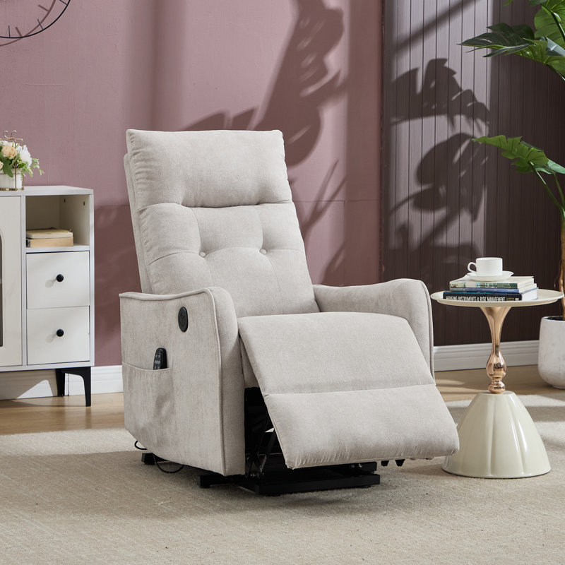 25" W Power Lift Chair Recliners Infinite Position With 8 Point Massage Heat, Beige