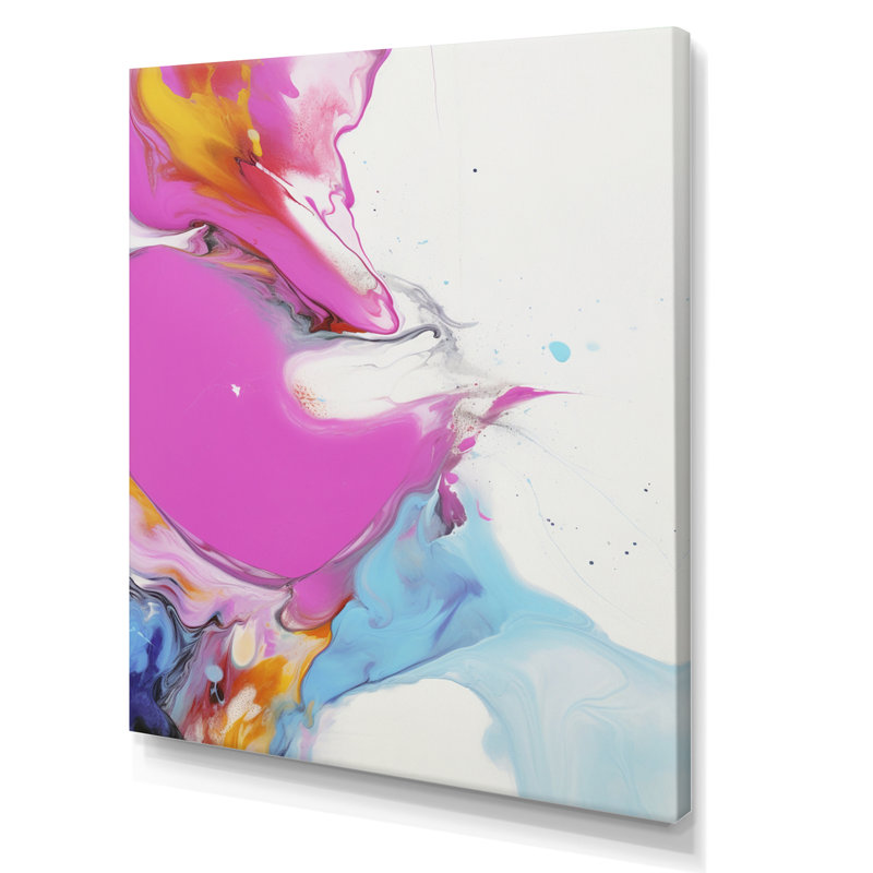 Fuchsia rose et bleu clair illusions fluides III - art mural abstrait salon, H 40 po x l 30 po x P 1,5 po, Toile tendue