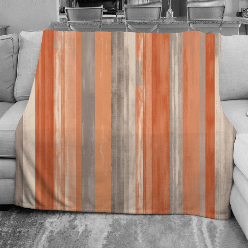 Couverture polaire à rayures verticales, L 51 po x L 60 po, Orange / argenté