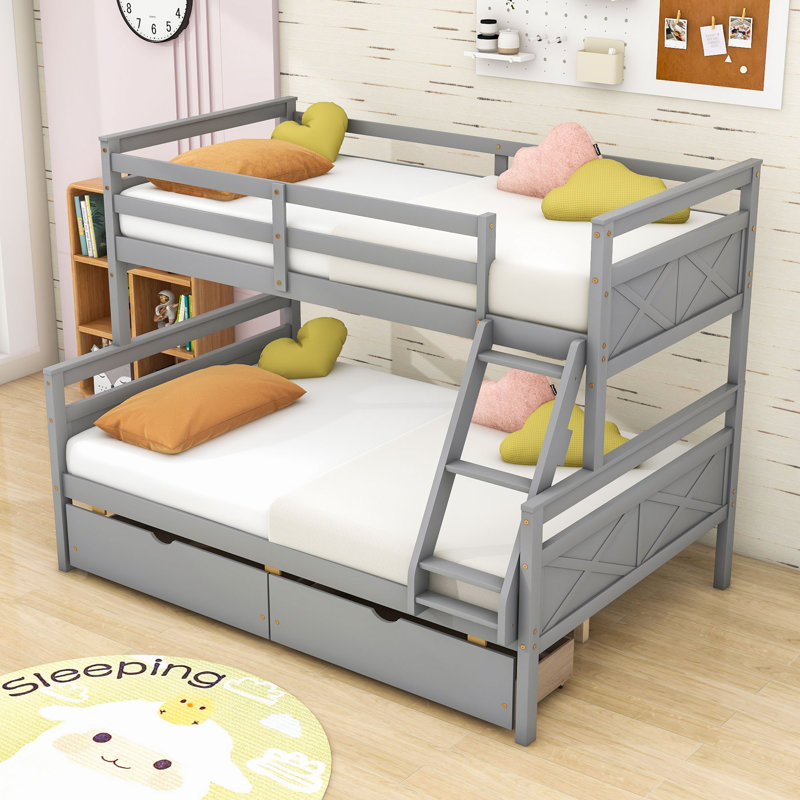 Lit superposé simple en bois 2 tiroirs Byron, Gris
