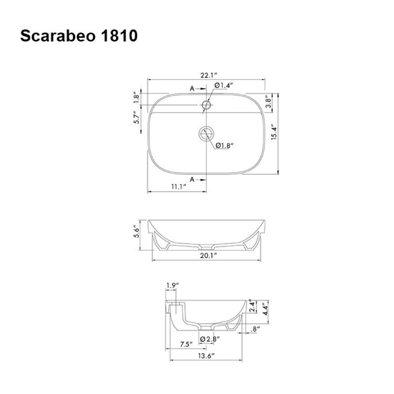 Scarabeo 22'' White Ceramic Oval Drop-In Bathroom Sink
