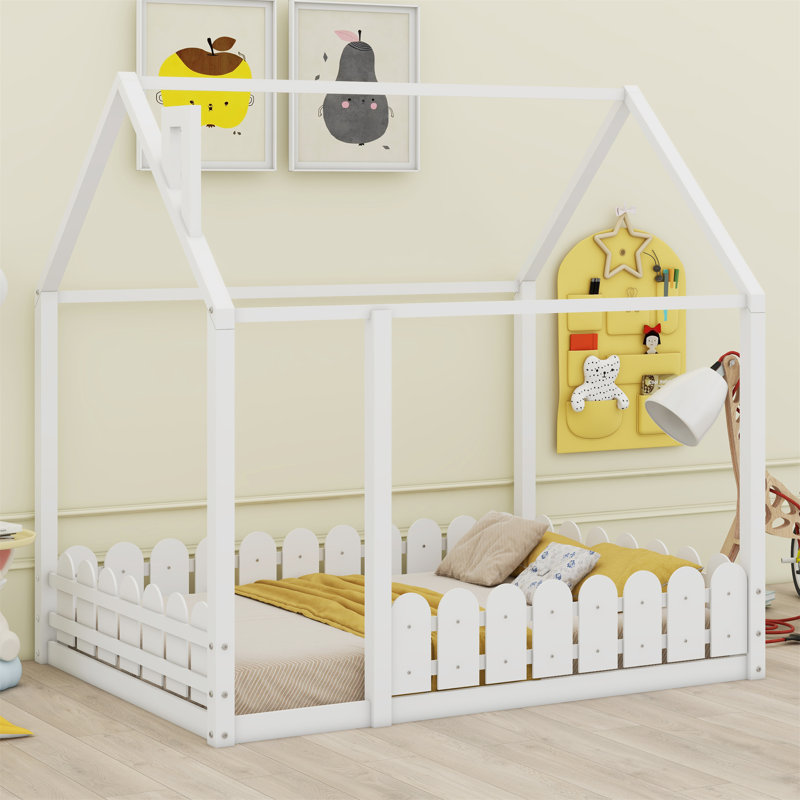 Lit en bois avec tête de lit, Double, Blanc