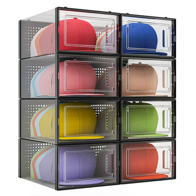 Hat Organizer For Baseball Caps, Hat Storage Box Showcase, Baseball Caps Collection Display Boxes Stackable, Dust-Proof For Closet Cap Holder(Pack Of 8)
