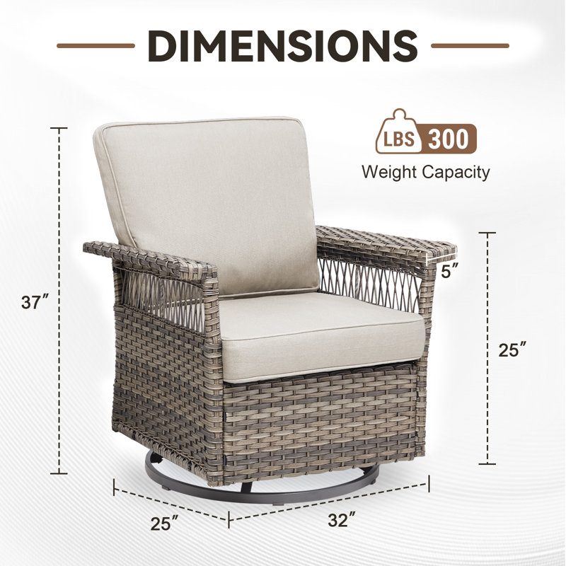 Anferney All Weather Wicker Outdoor Rocker Swivel Patio Chair with Cushions (Set of 2), Beige, Gray