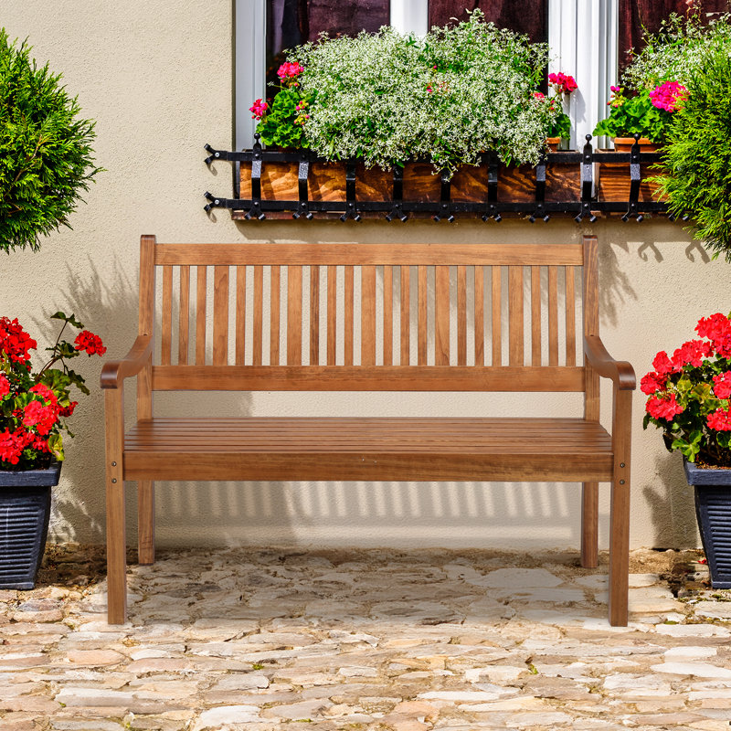 Original Wood Colour Vertical Slat Back Patio Park Bench, Brown