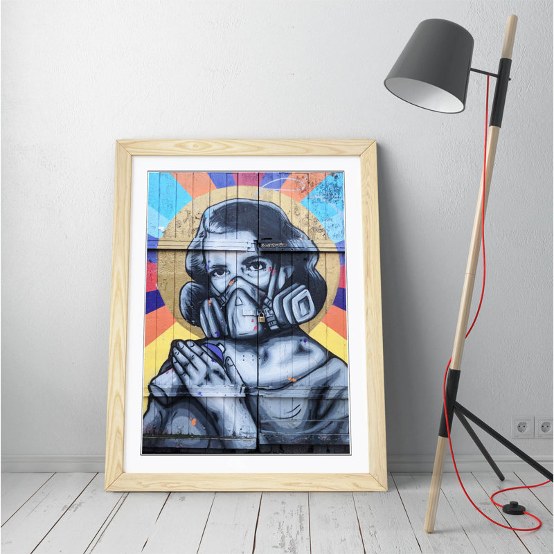Woman Gas Mask London Graffiti - Single Picture Frame Print on Canvas, 35cm H x 26cm W, White