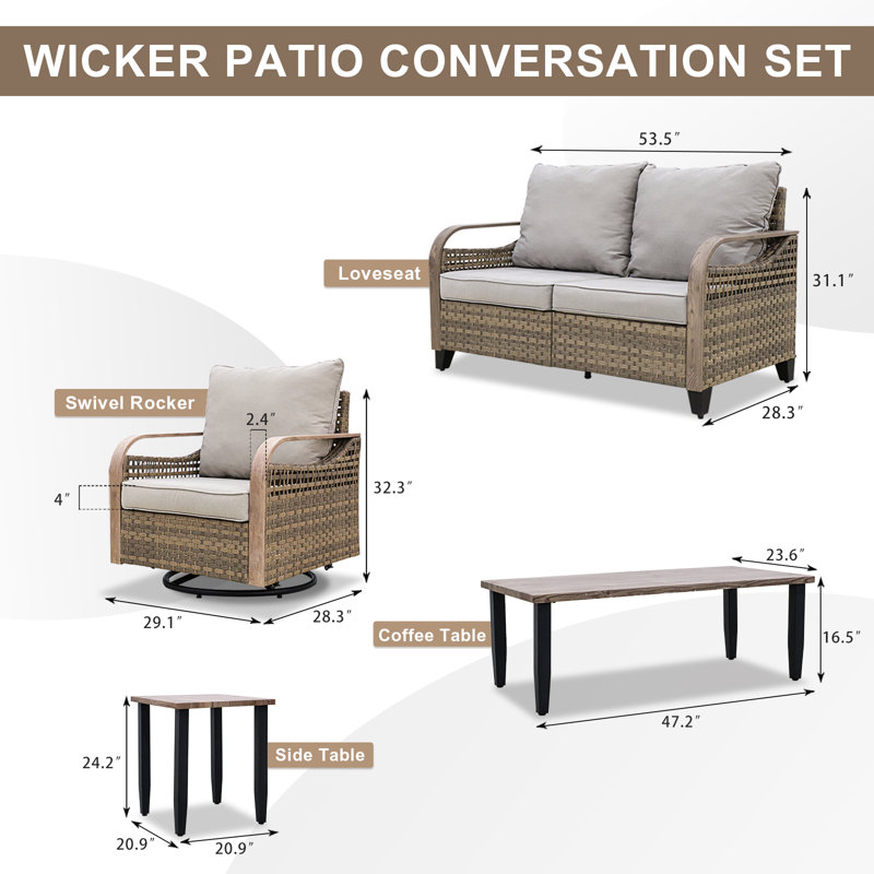 4 - Person Modular Patio Conversation Set with Cushions, Gray