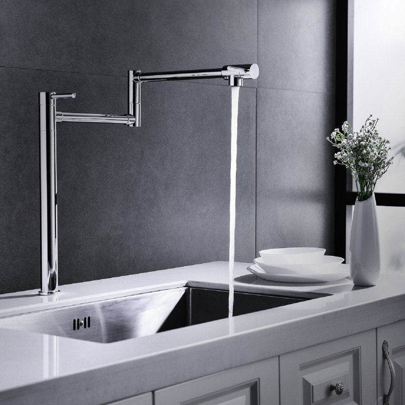Extension Pot Filler Tap - Finish Brass, Double Handle Operation For Easy Water Flow Regulation, Corrosion Surface Treatment, Silent & Splash- Supply Finished Controlled Flow, Coating, Calm No-Splash