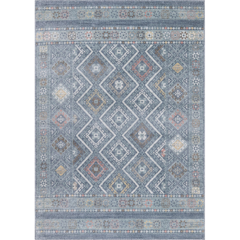 Machine Washable Alden Blue/Ivory Rug, Rectangle 10' x 14'