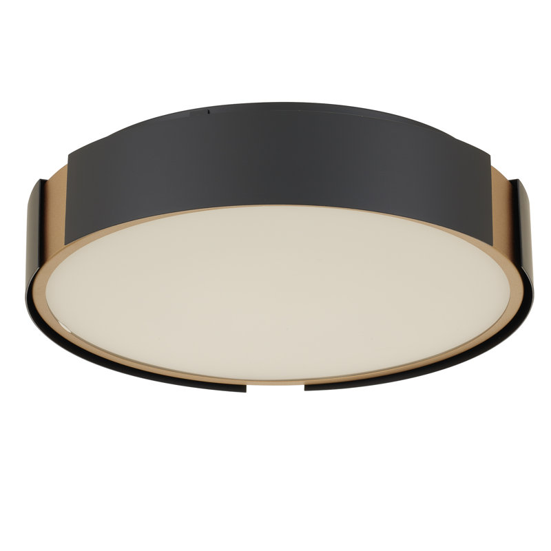Plafonnier encastré 13 po à DEL noir mat avec détails en laiton, H 3 po x l 13 po x P 13 po