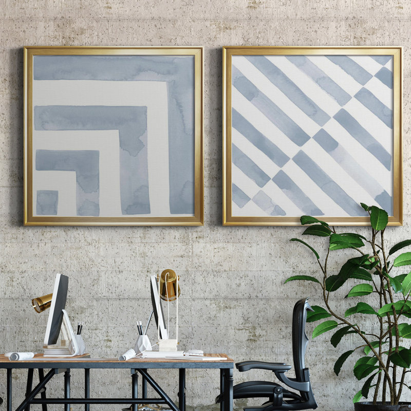 «Mute Eccentricities II», 2 pièces, H 26,5 po x l 53 po x P 1,5 po, Toile encadrée dorée, Pas de tapis